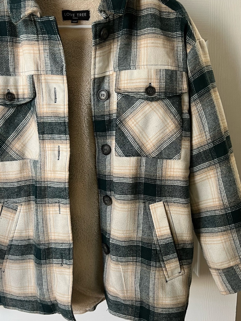 Love Tree Boutique Green & Cream Plaid Jacket